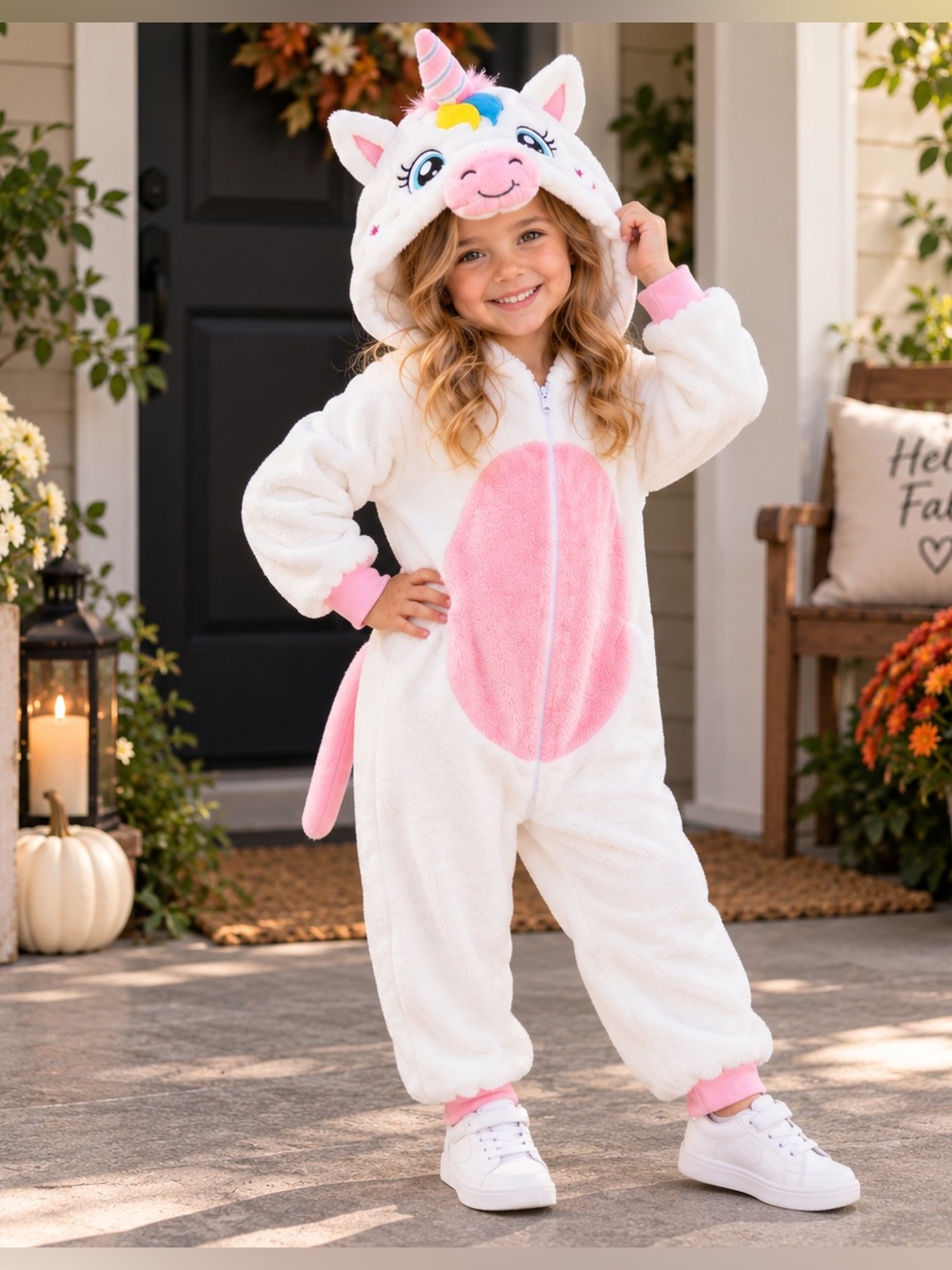 🦄 Kids White Pink Unicorn Plush Costume Onesie Size 110 (4-5 years)
